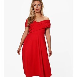 Boohoo off the shoulder skater dress
